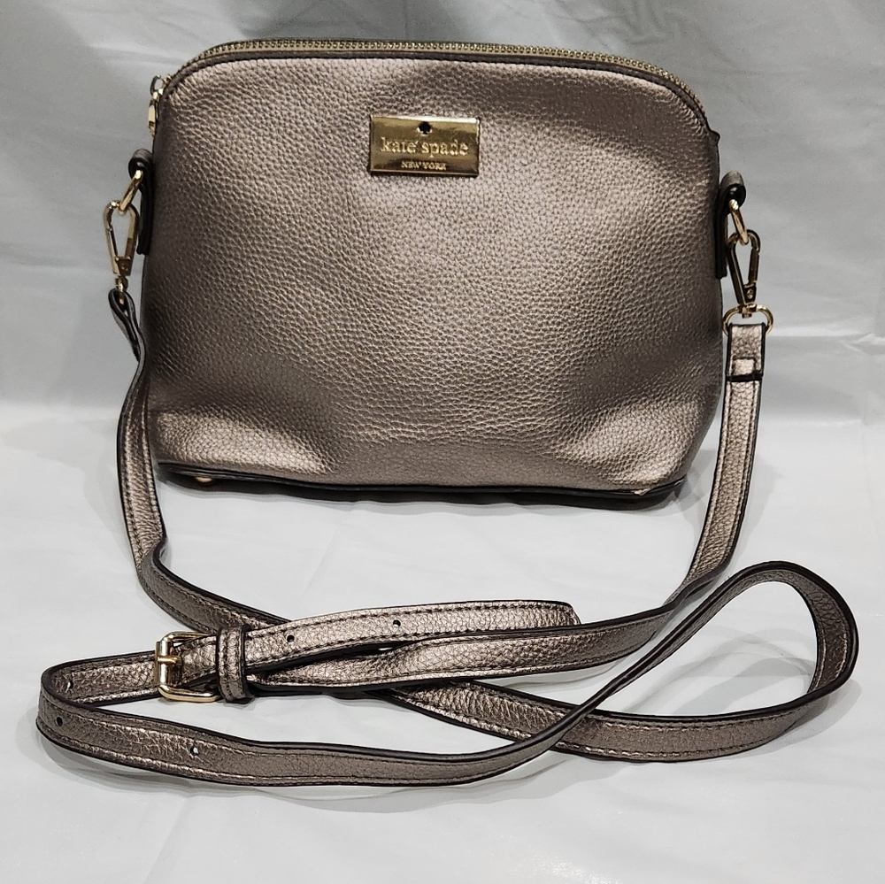 Kate Spade Metallic Rose Gold Pebbled Leather Crossbody Bag Purse